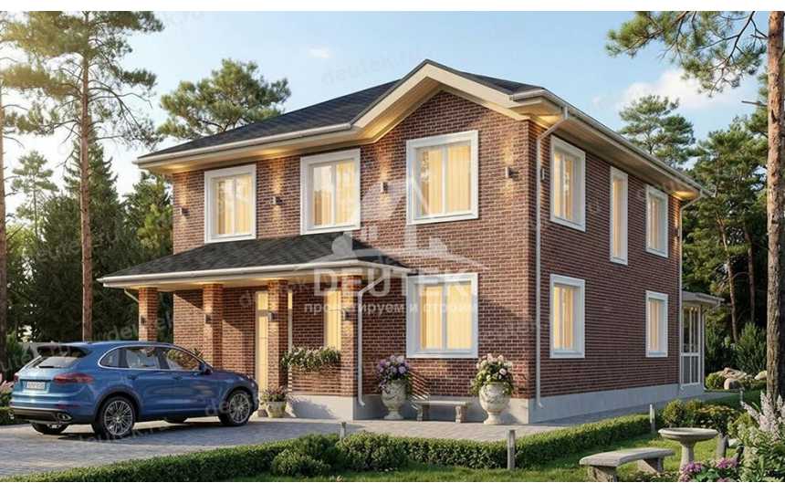 Проект узкого двухэтажного дома с верандой - LK-375