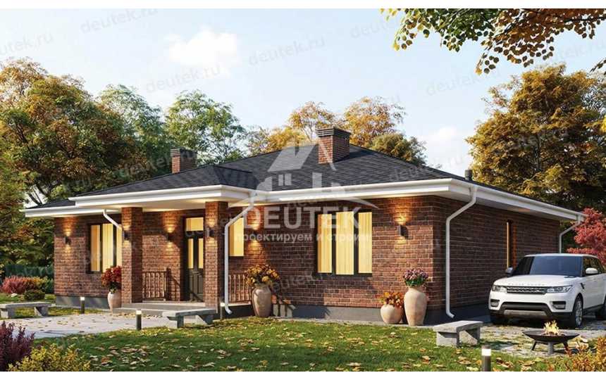 Проект квадратного одноэтажного дома с кабинетом - LK-380
