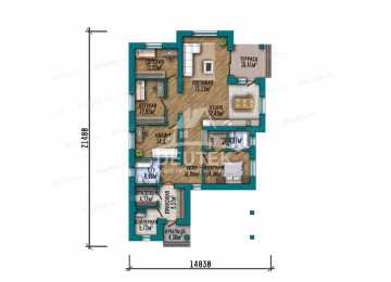 Проект узкого одноэтажного дома с навесом для автомобиля - LK-376