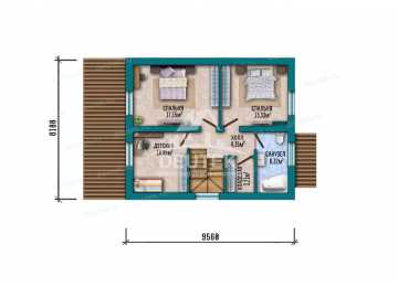 Проект мансардного дома 124 м² — 3 спальни, кабинет и терраса - LK-556