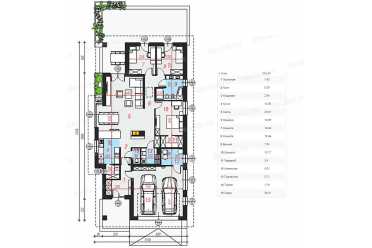 Проект одноэтажного дома из керамических блоков с террасой  и двухместным гаражом  DTN100033