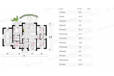 Проект европейского дома с одноместным гаражом 11 на 17 метров DTV100014