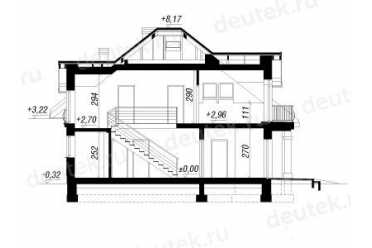 Проект двухэтажного дома из керамоблоков с мансардой и одноместным гаражом DTV100172