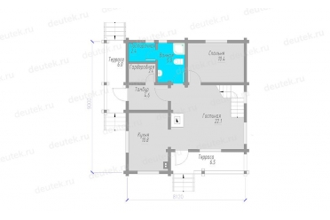 Проект деревянного дома 8 на 9 с террасой DTW0010
