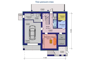 Проект дома с сауной и гаражом в цоколе DT0233