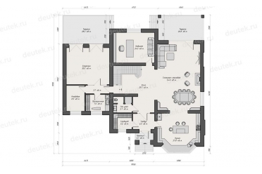 Проект дома с двумя террасами и 4 спальнями DT0617