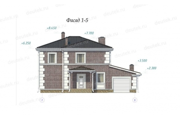 Проект дома с гаражом из красного кирпича DT0526