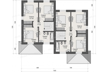 Проект двухэтажного таунхауса на 2 семьи DT0357